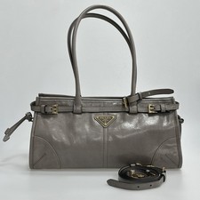 Prada Soft Lux Grey Calf Leather Handbag Classic Soft Structure Women Daily Bag