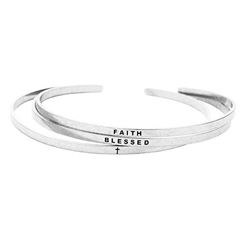 Women's 3-Piece Engraved Cross Faith Cuff Bracelet Set
