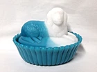 Vintage Westmoreland Blue and White Glass Dog on Nest Covered Candy Dish