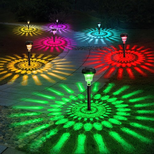 Solar Pathway Lights 8 Pack, Outdoor Solar Yard Lights, RGB Color Changing+Wa...