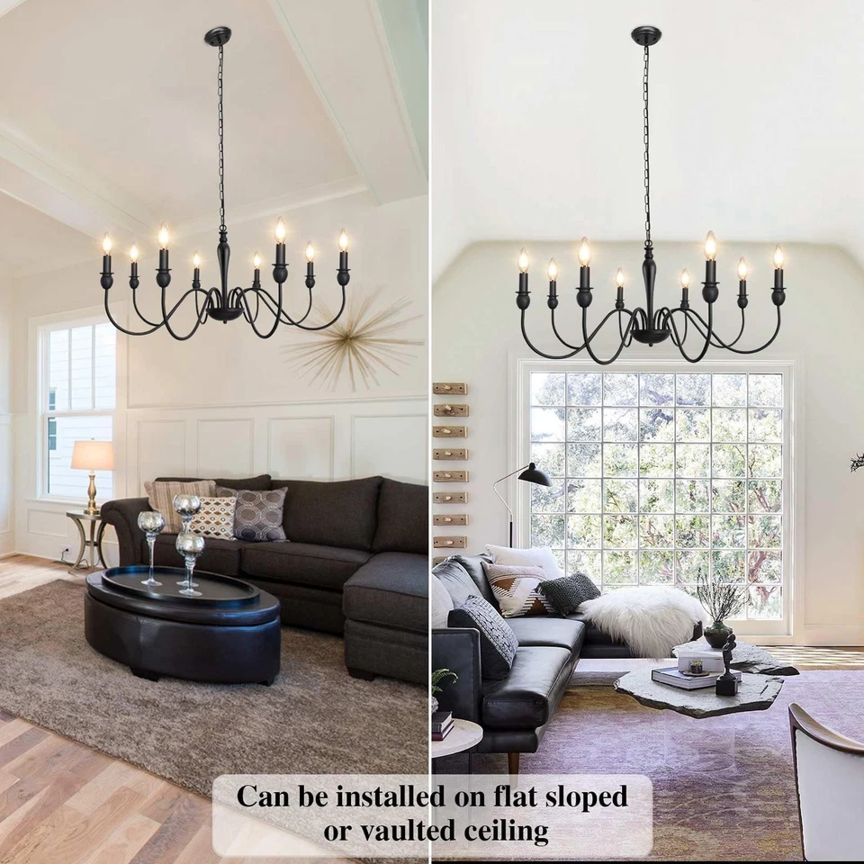 Araña de comedor negra mate, araña de granja de 8 luces 37" grande... Foto 3 de 4