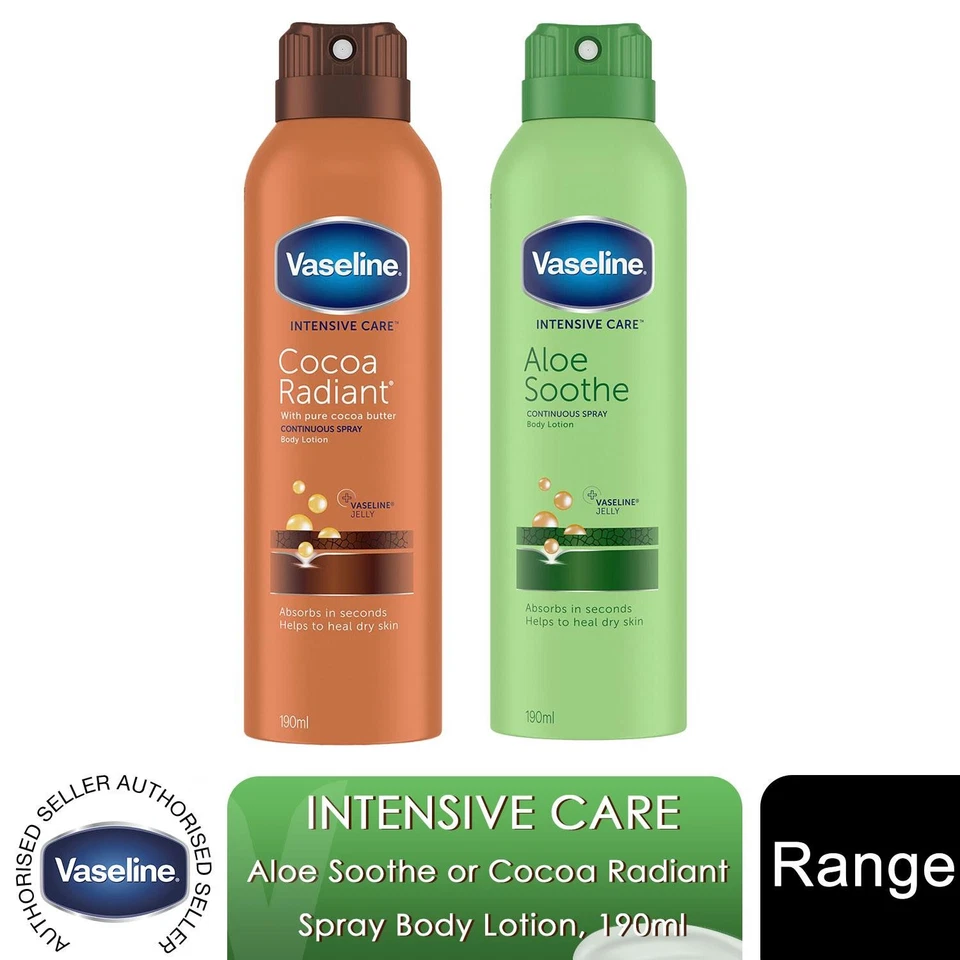 Vaseline Intensive Care Spray Moisturiser, Aloe/Essential/Cocoa/Advanced, 190ml