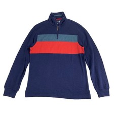 Club Room Mens 1/4-Zip Fleece Knit Pullover Sweater Navy Blue Red S