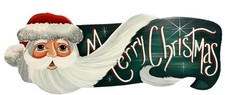Hand Painted Wooden Santa Claus Merry Christmas Wall Hanging Sign 25  Holiday