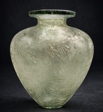 Green Art Glass Vase Hand Blown Textured Wide Mouth Heavy Decorative