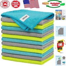 Microfiber Cleaning Cloths - Pack of 12, 12x16 in, Lint-Free Absorbent