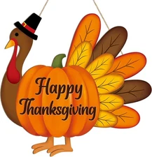 Thanksgiving Decoration Wooden Turkey Pumpkin Door Wreath Large, Side 