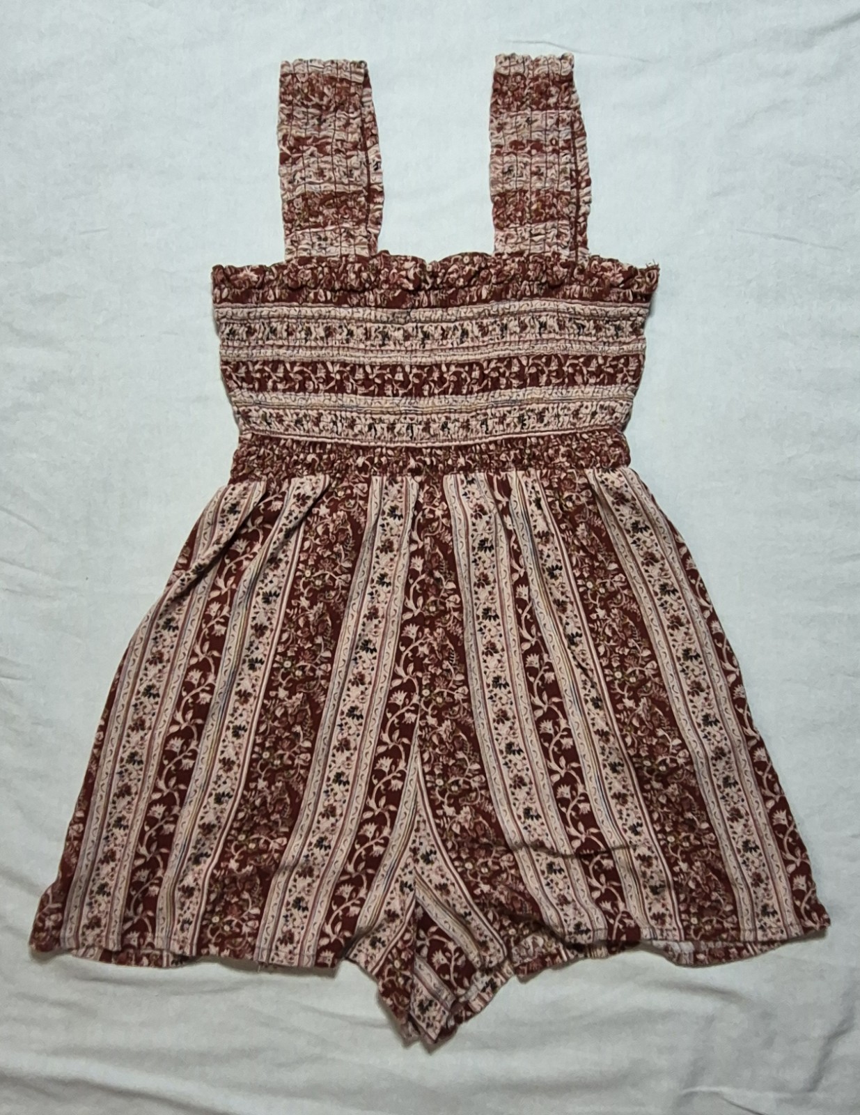 AMERICAN EAGLE Romper Womens XS Burgundy Floral Sleeveless Smocked Pockets