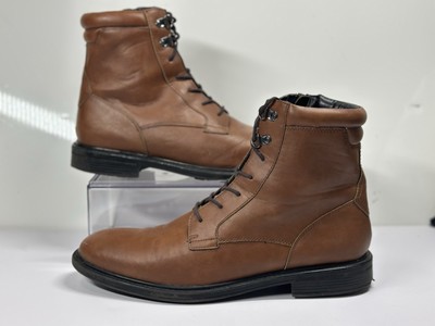 Alfani Men's Mel Plain-Toe Faux Leather Boots Brown - Lace Up Zipper - Size 11.5