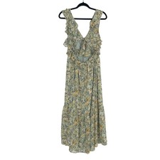 ASTR The Label Green Floral Boho Spring Ruffle Open Tie Back Midi Dress M