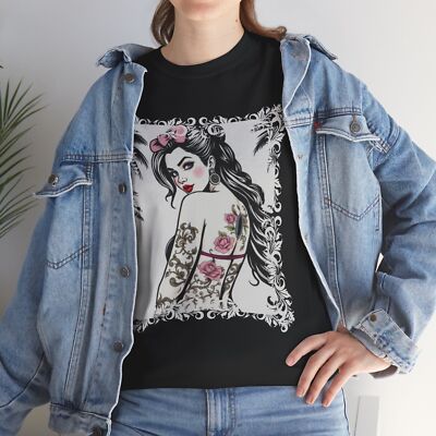 Pink Tattoo Pin Up, Vintage Rockabilly Shirt, Retro Punk Apparel, Unisex Cotton