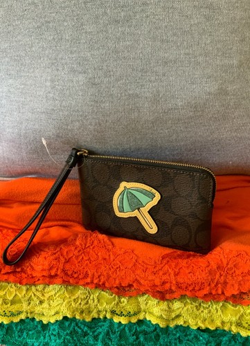 Coach brauner Strandschirm Multi SIG beschichtet Canvas Reißverschluss Kreditkarten Armband - Bild 6 von 10