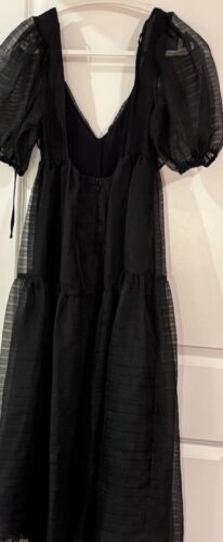 FREE PEOPLE Black Midi Tulle Puff Sleeve Hailey Dress Gown in Black Size 6 - Picture 3 of 4