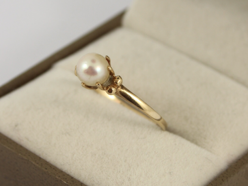 Pearl Solitaire Ring 9ct Gold Ladies Stunning Size N 1/4 375 1.8g ic46 - Picture 2 of 4