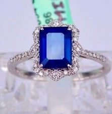 Beau 14K Or 2.25CT Vs Diamant Terre Extrait Saphir Halo Bague de Fiançailles