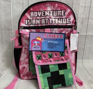 Minecraft Adventure Is An Attitude sac à dos rose 5 Ensemble de pièces