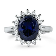 2.5ct Lab-Created Blue Sapphire Engagement Ring Floral Design White Gold Plated