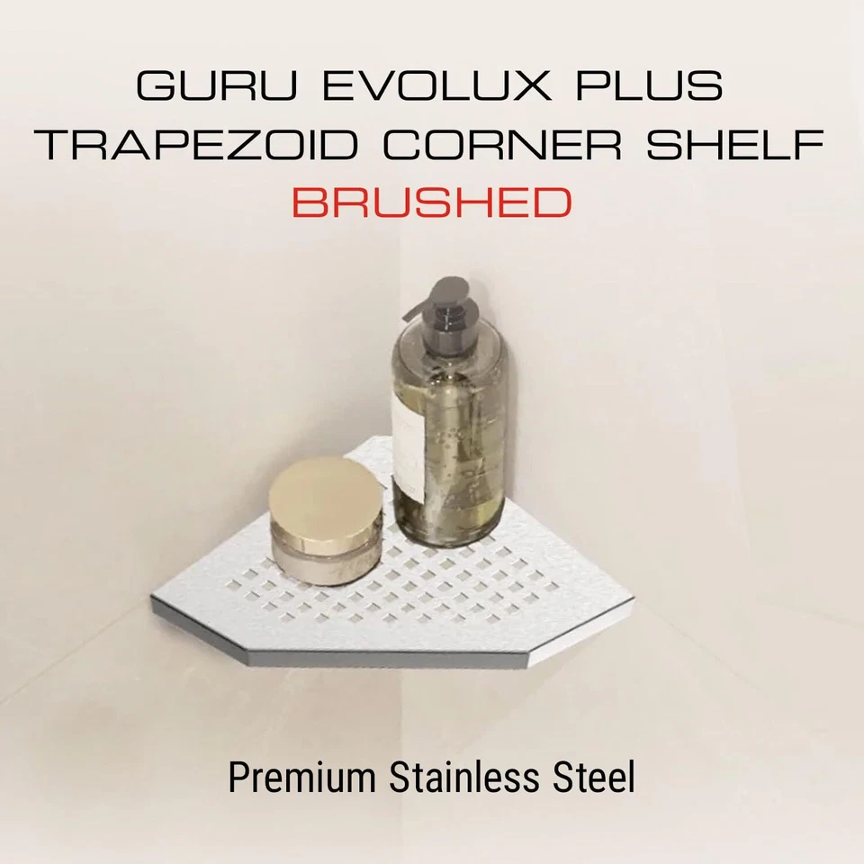 GURU USA Evolux Estante de ducha de esquina de acero inoxidable, más trapezoidal, cepillado Foto 2 de 4
