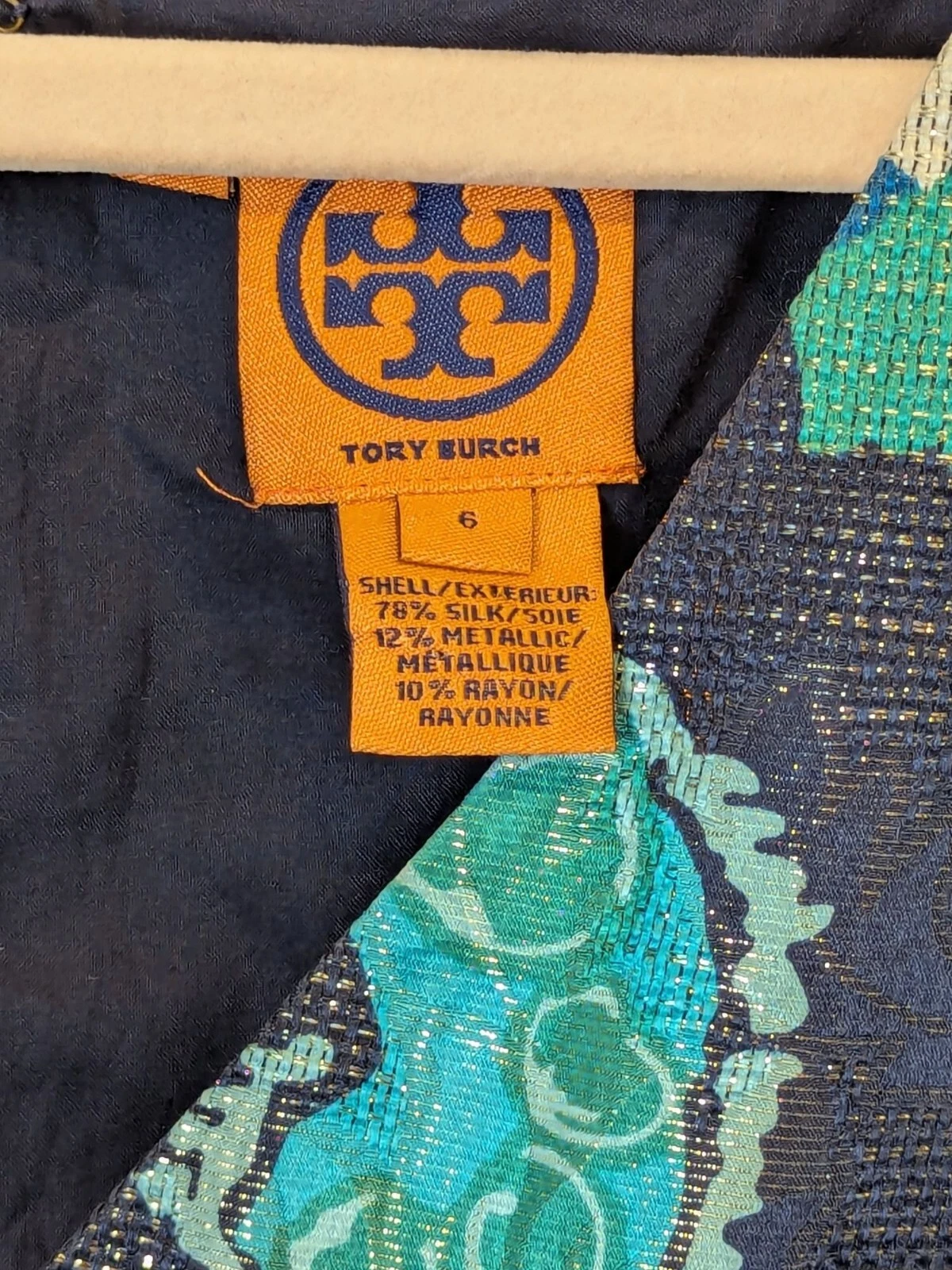 Abito donna Tory Burch taglia 6 seta senza maniche metallizzato plissettato foderato elegante