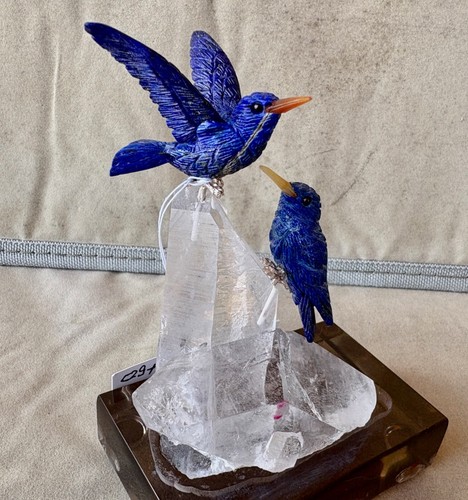 Lapis Lazuli Hummingbird Pair on Quartz 5  " -Peter Muller