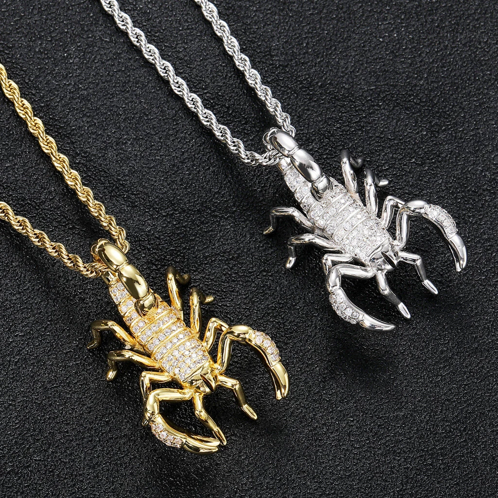 Hip Hop Pendant Scorpion ICED Out Bling Necklace CZ Gold Fill Chain Accessories