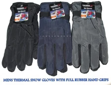 Mens Thermax Thermal Anti Slip Palm Rubber Gripper Ski Gloves Water Resistant