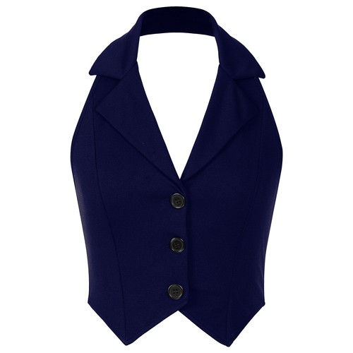 Women's V Neck Vest Lapel Halter Backless Button Down Pointed Hem Crop AU - Picture 23 of 53