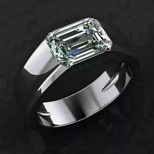 3Ct Emerald Cut Lab Created Diamond Engagement Men's Ring 14K White Gold Plated