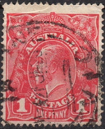 AUSTRALIA/1918-23/USED/SC#61/ KING GEORGE V / KGV/ WMK 11 1p ROSE PERF 14 - Foto 1 di 1