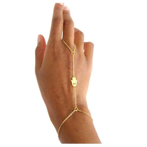 Boho Hamsa Finger Ring Bracelet Gold Ring Wrist Bracelet Hand