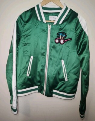 Love & Harmony Green And White Satin Baseball-Style Jacket, Women's Size Small