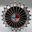 Vintage Broch Zuni Signed Artist 925 Solid Silver Tewa Pendant Pin