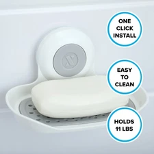 SlipX Solutions Patented Strong Hold Suction Soap Saver in White