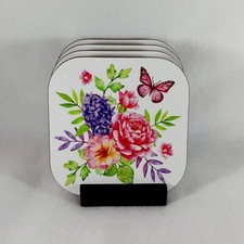 Floral Coaster Set with Holder