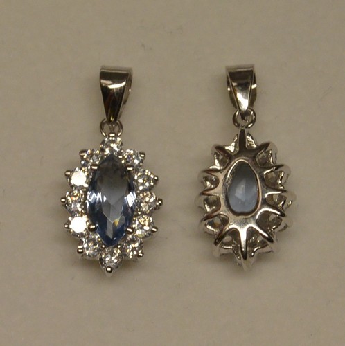 Collier Rhodié 45 cm Oeil Marquise Aigue-marine Cz 15 mm Argent 925 Dolly-Bijoux - Picture 4 of 7