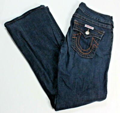 True Religion Womens 30 Stretch Jeans Flap Back Pockets Flare Copper Stitching