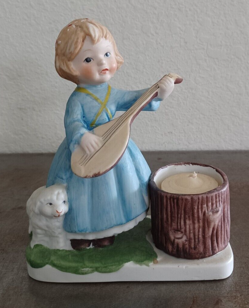 Verona Vergasi 1980 Porcelain Figurine Candle Holder Girl Mandolin