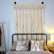 White Macrame Wall Hanging Hand Woven Tapestry Bohemian Boho Chic Art Home Decor
