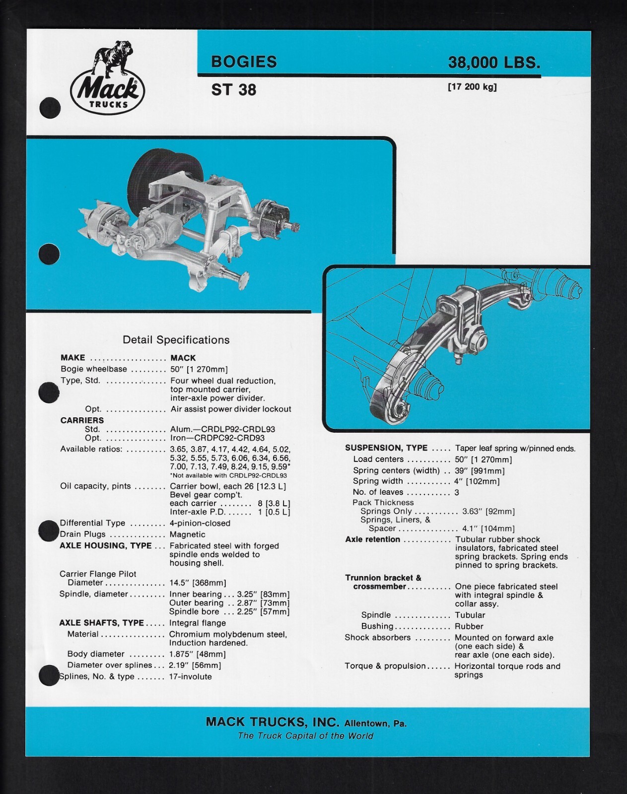 MACK TRUCKS ST 38 BOGIES SPECIFICATIONS BROCHURE TG 8M 0485