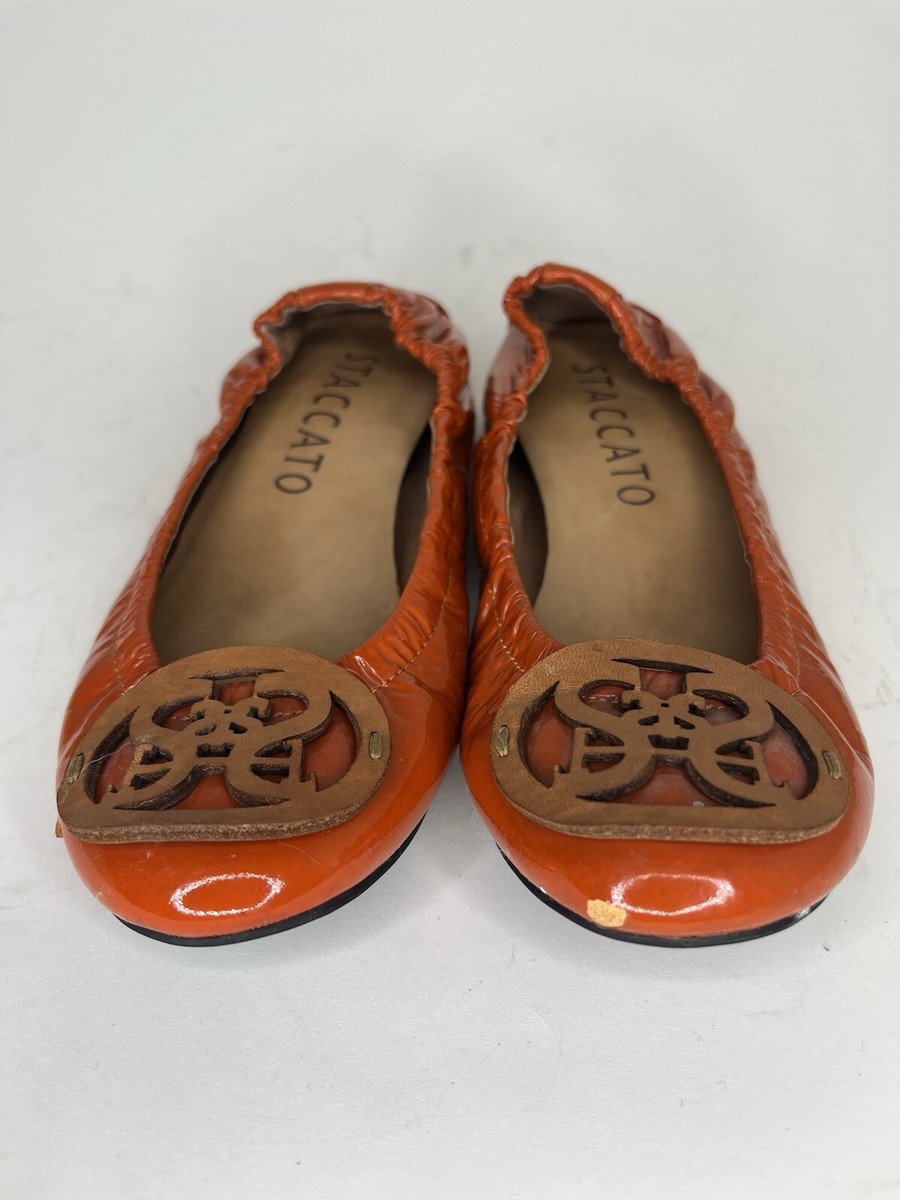 Staccato Shoes Ballet Flats Women Size 35 US Orange Patent Leather