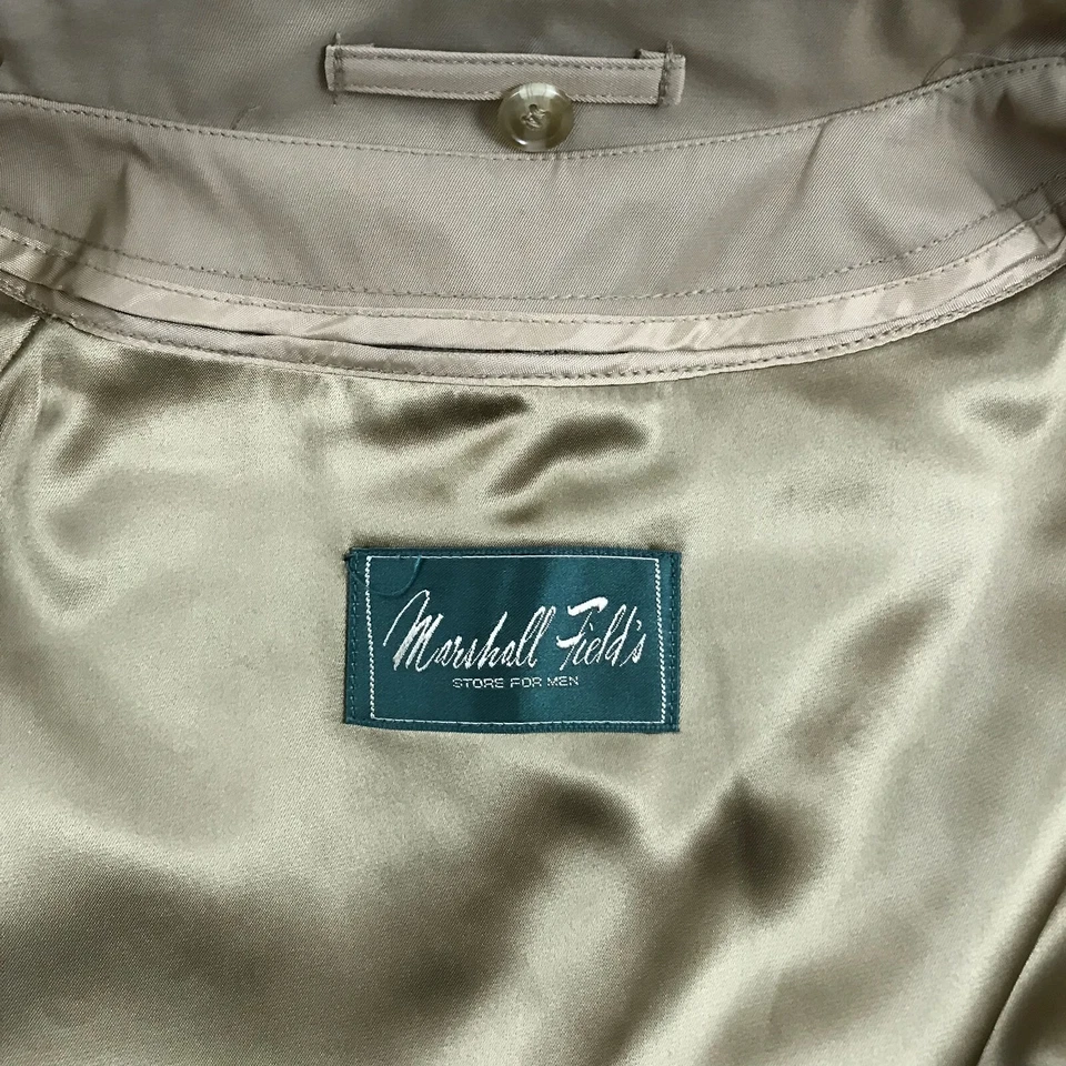 Marshall Fields Trench Coat Men's 44L Wool Liner Double Breasted Beige USA - Изображение 2 из 4