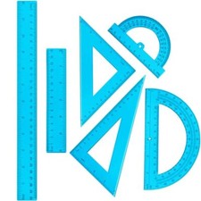 1 Set Plastic Ruler Math Set includes Protractor, Triangle Rulers, Bright Blue