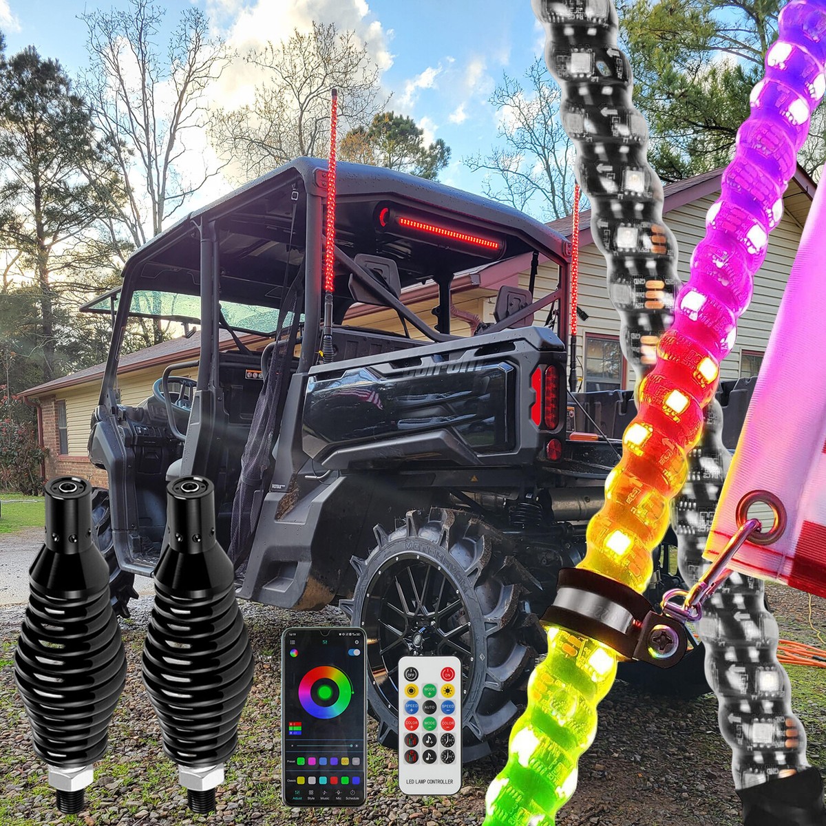 2PCS 4FT LED Spiral RGB LED Whip Light & Spring Base For Can-am 2PCS 4FT LED Spiral RGB LED Whip Light & Spring Base For Can-am