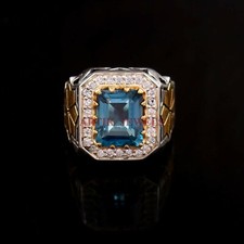 Natural London Blue Topaz Gemstone with 925 Sterling Silver Ring for Men's 4707