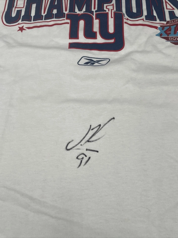 New York Giants Super Bowl XLII Reebok Hombres XL Camiseta Firmada Justin Tuck Foto 2 de 4