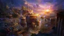 Landscape fantasy art waterfall city Custom Gaming Mat Desk
