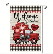 Valentine's Day Red Truck Garden Flag Love Double-Sided Outdoor Yard Home Decor