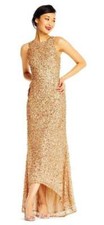 ADRIANNA PAPELL Sequin High/Low Gown Gold sz 4 NWT WEDDING MOB PROM Bridesmaid