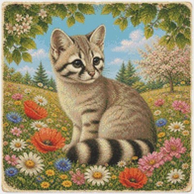 Amerikanisches Ringelschwanz Kätzchen Katze im Sommer. Kreuzstich gezählt