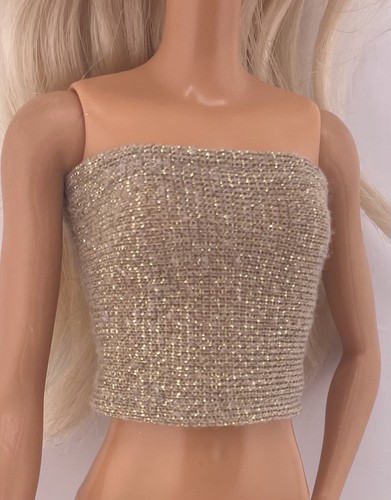 Handgefertigtes Schlauchoberteil & Rock für Barbie Puppe - Goldschimmer